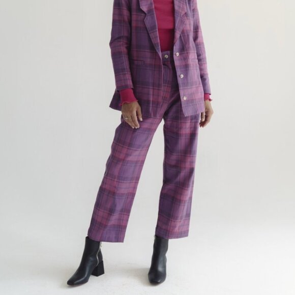 Selva Negra Pink Purple Flo Plaid High Rise Oversized Trouser Pants Pleated 6 - Picture 2 of 9